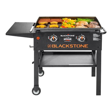 Easy to use 28" Blackstone Griddle with Hood & Utility Tray. Two independently controlled cooking zones. Primary Cooking Area: 613 sq. in.